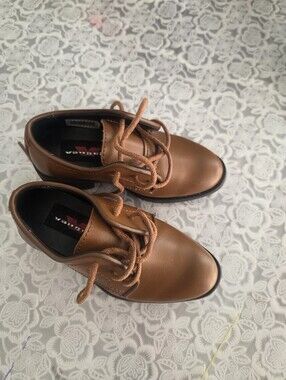 Children's Tan Lace-Up Dress Shoes with Sturdy Black Soles